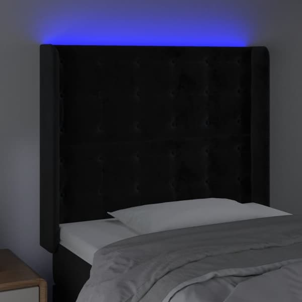 sengegavl med LED-lys 103x16x118/128 cm fløjl sort
