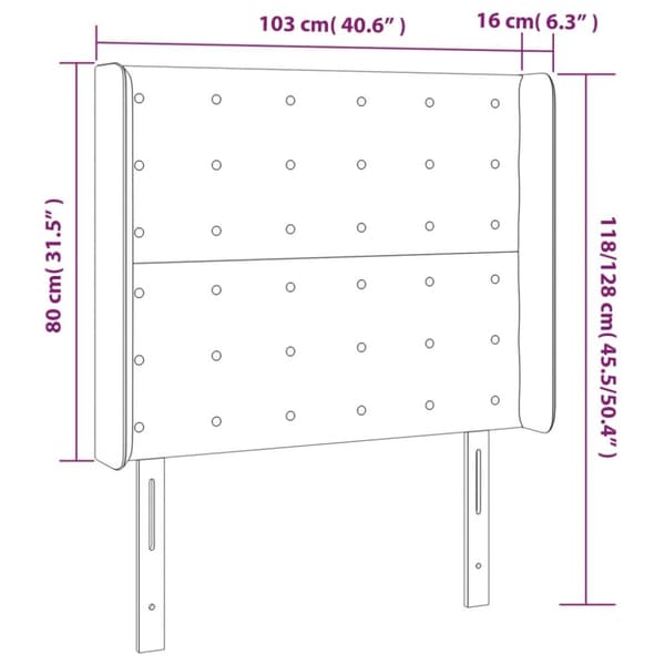 sengegavl med LED-lys 103x16x118/128 cm fløjl sort