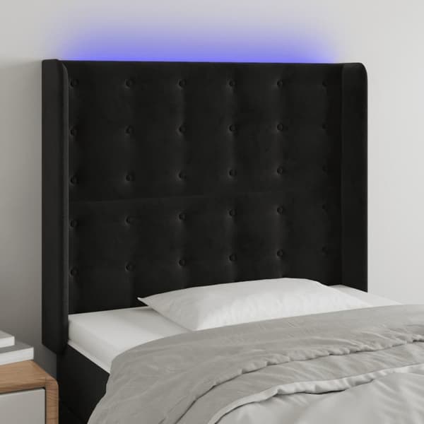 sengegavl med LED-lys 103x16x118/128 cm fløjl sort