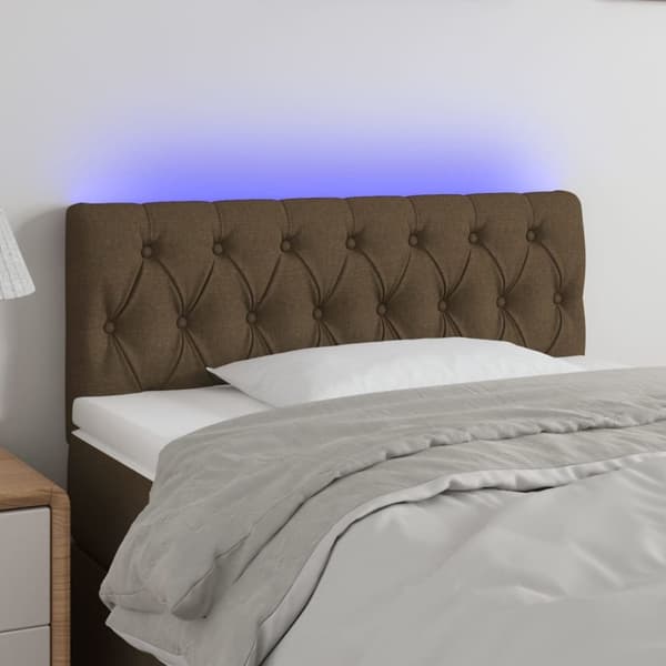 sengegavl med LED-lys 90x7x78/88 cm stof mørkebrun
