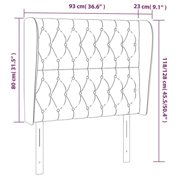 sengegavl med kanter 93x23x118/128 cm stof sort