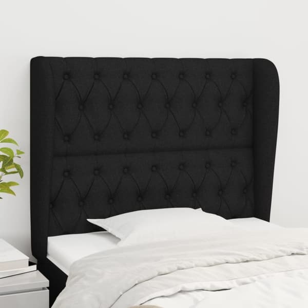sengegavl med kanter 93x23x118/128 cm stof sort