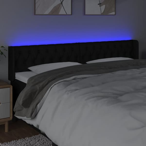 Sänggavel LED svart 183x16x78/88 cm tyg