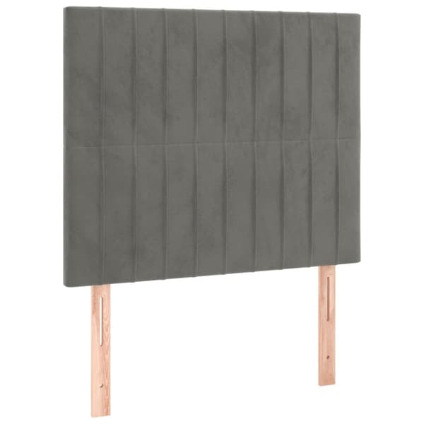 sengegavl med LED-lys 100x5x118/128 cm fløjl lysegrå