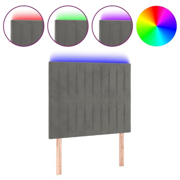 sengegavl med LED-lys 100x5x118/128 cm fløjl lysegrå