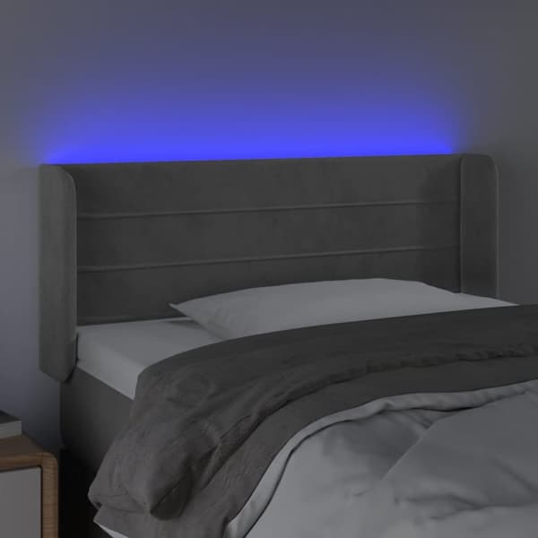sengegavl med LED-lys 93x16x78/88 cm fløjl lysegrå