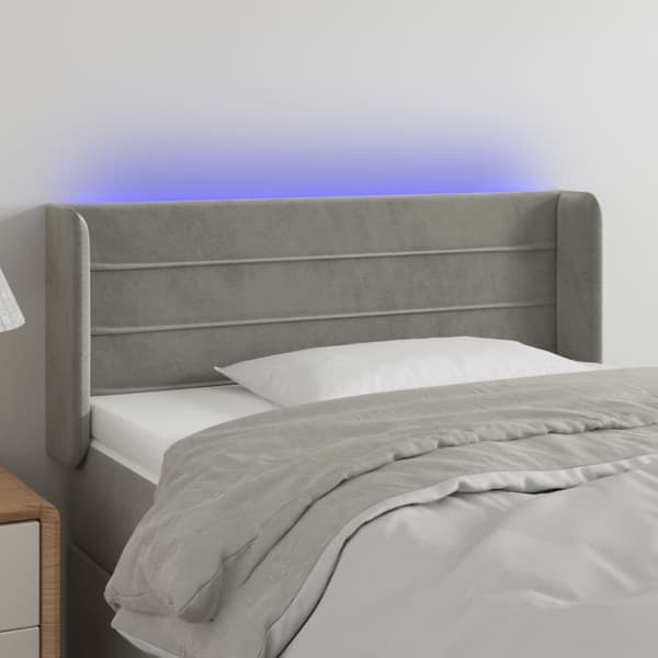 sengegavl med LED-lys 93x16x78/88 cm fløjl lysegrå