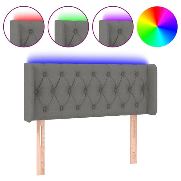sengegavl med LED-lys 93x16x78/88 cm stof mørkegrå