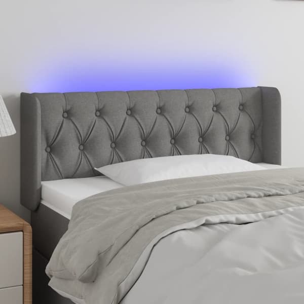 sengegavl med LED-lys 93x16x78/88 cm stof mørkegrå