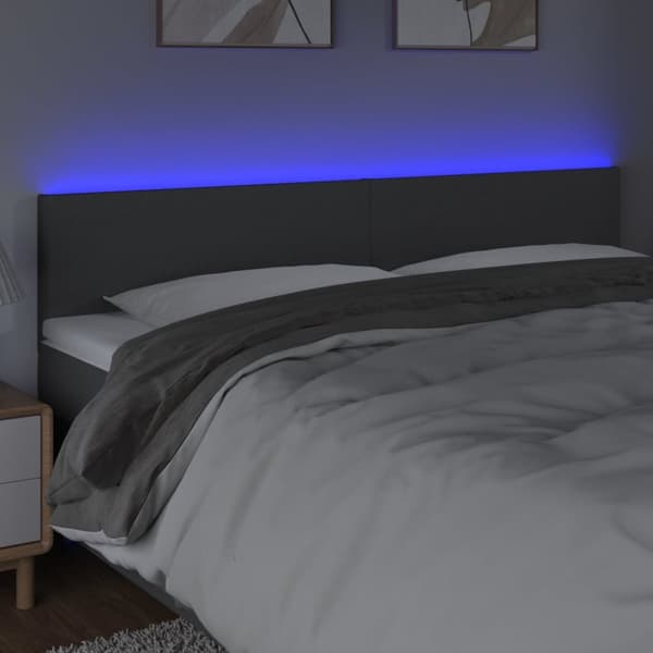 sengegavl med LED-lys 180x5x78/88 cm stof mørkegrå