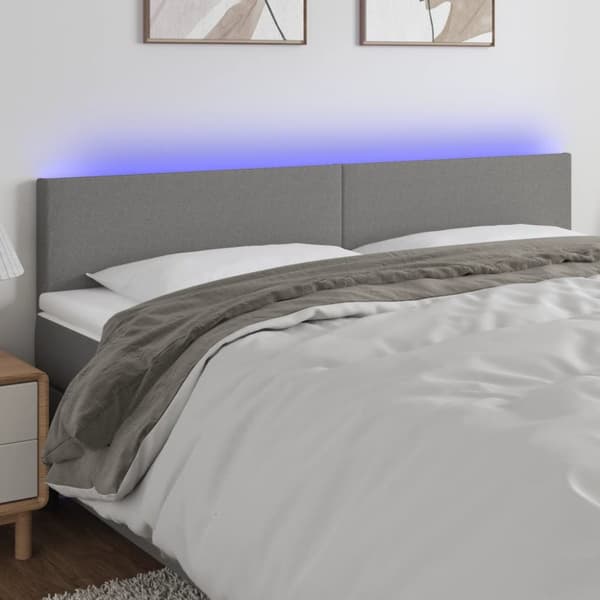 sengegavl med LED-lys 180x5x78/88 cm stof mørkegrå