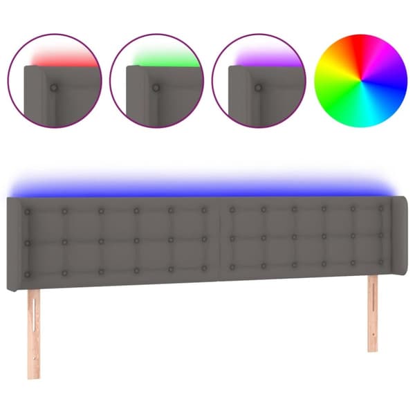 Sängyn pääty LED, harmaa, 183x16x78/88 cm keinonahkaa