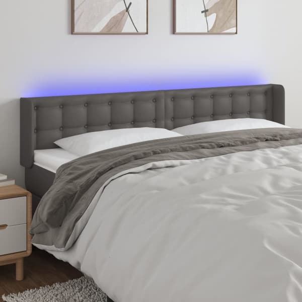 Sängyn pääty LED, harmaa, 183x16x78/88 cm keinonahkaa