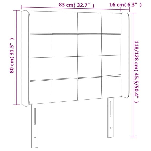 sengegavl med LED-lys 83x16x118/128 cm stof mørkegrå