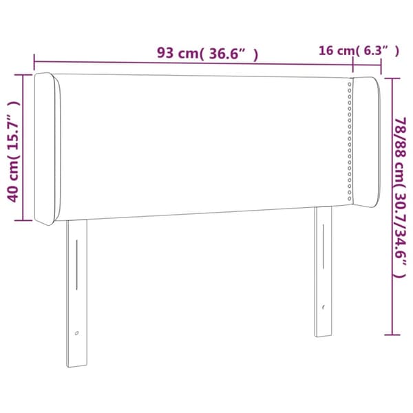 sengegavl med kanter 93x16x78/88 cm stof cremefarvet