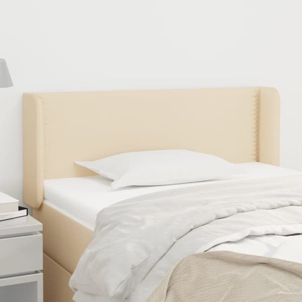 sengegavl med kanter 93x16x78/88 cm stof cremefarvet