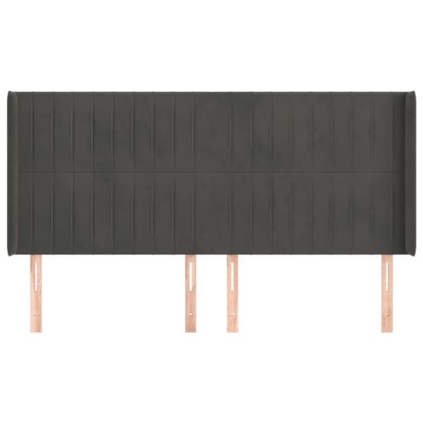 sengegavl med kanter 163x16x118/128 cm fløjl mørkegrå