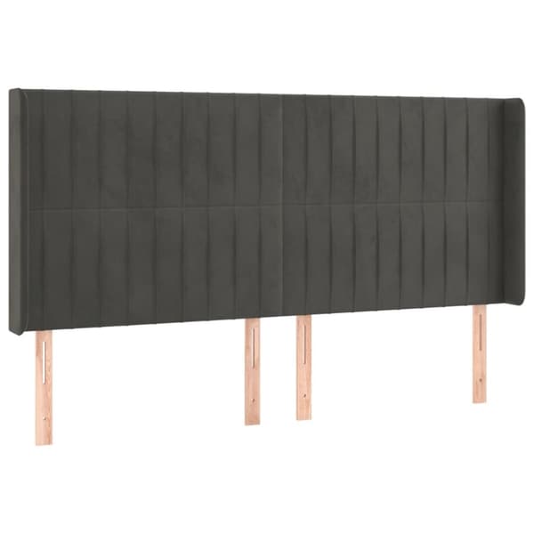sengegavl med kanter 163x16x118/128 cm fløjl mørkegrå