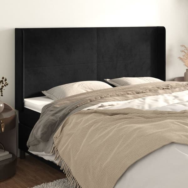 sengegavl med kanter 203x16x118/128 cm fløjl sort