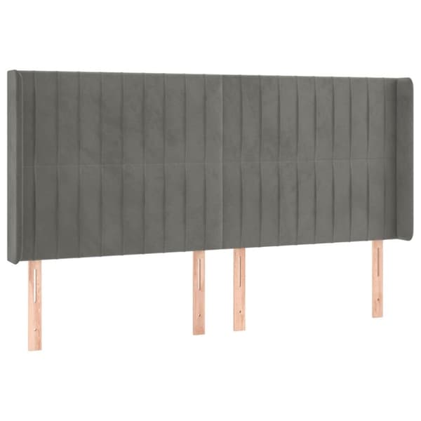 sengegavl med LED-lys 183x16x118/128 cm fløjl lysegrå