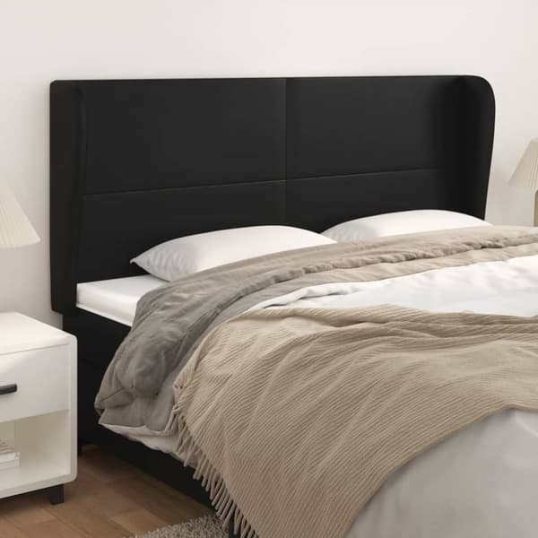 sengegavl med kanter 163x23x118/128 cm kunstlæder sort