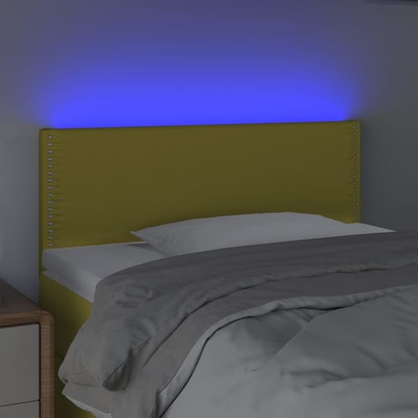Sängyn pääty LED-valolla, vihreä, 100x5x78/88 cm, kangas