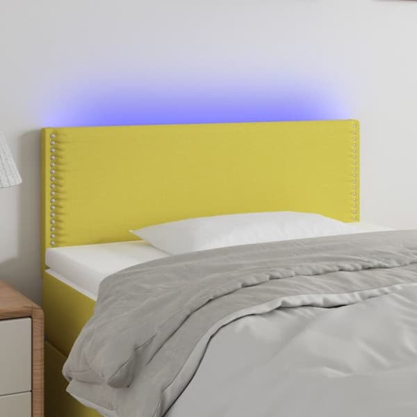 Sängyn pääty LED-valolla, vihreä, 100x5x78/88 cm, kangas