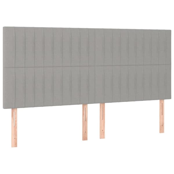 sengegavl med LED-lys 180x5x118/128 cm stof lysegrå