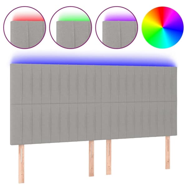 sengegavl med LED-lys 180x5x118/128 cm stof lysegrå