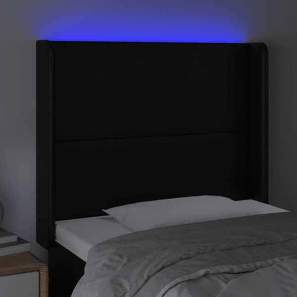 sengegavl med LED-lys 103x16x118/128 cm kunstlæder sort