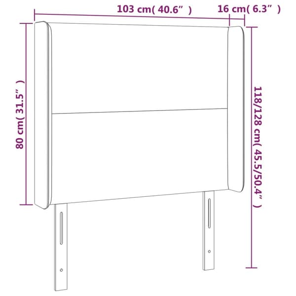 sengegavl med LED-lys 103x16x118/128 cm kunstlæder sort
