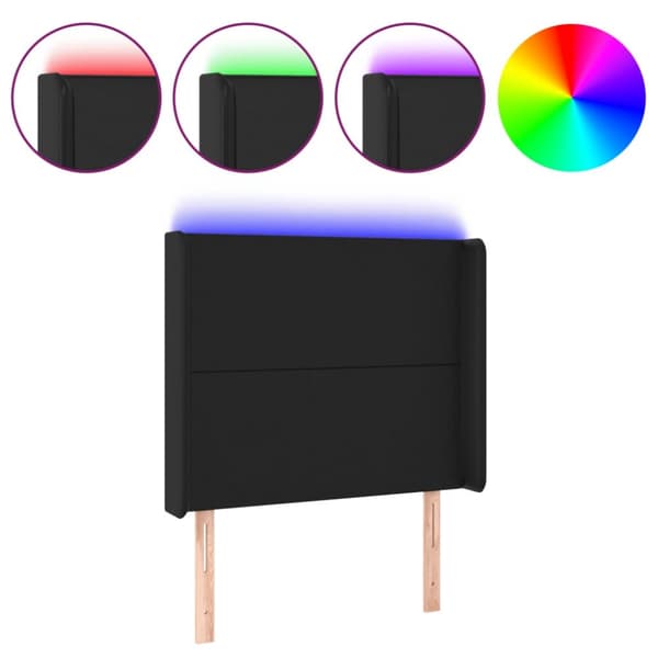 sengegavl med LED-lys 103x16x118/128 cm kunstlæder sort