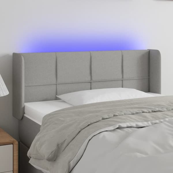 sengegavl med LED-lys 103x16x78/88 cm stof lysegrå