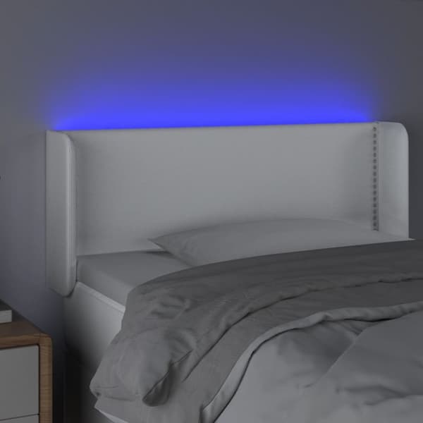 Sängyn pääty LED-valolla, valkoinen, 83x16x78/88 cm, keinonahkaa