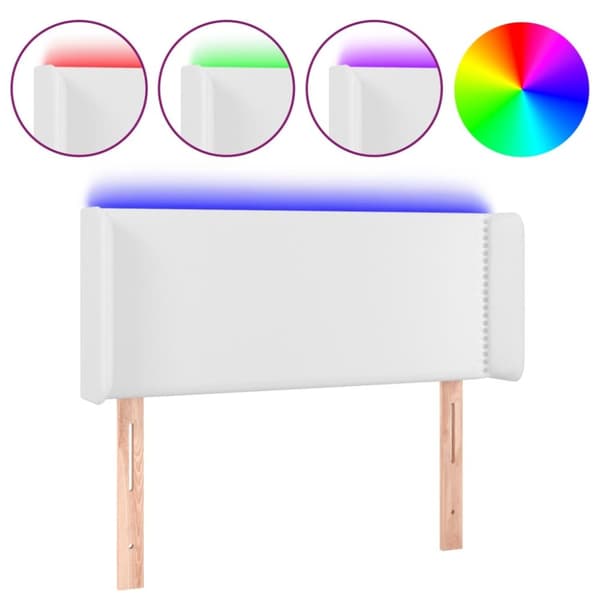 Sängyn pääty LED-valolla, valkoinen, 83x16x78/88 cm, keinonahkaa