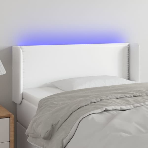 Sängyn pääty LED-valolla, valkoinen, 83x16x78/88 cm, keinonahkaa