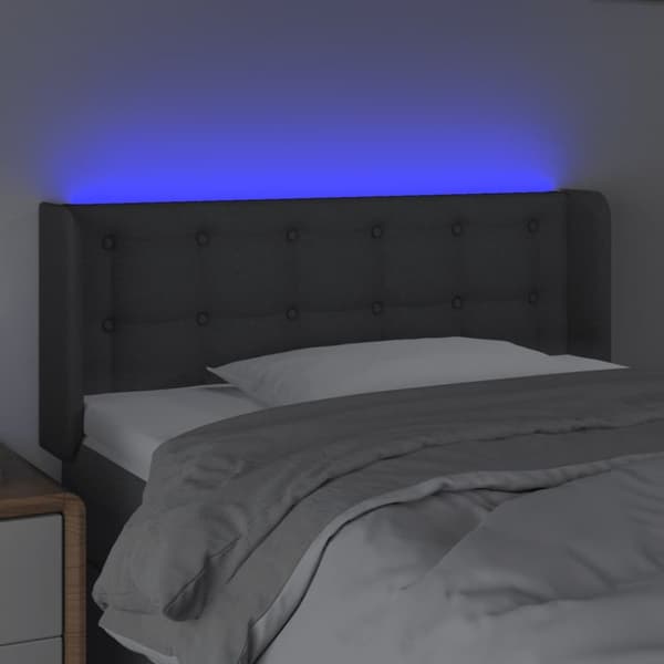 sengegavl med LED-lys 93x16x78/88 cm stof mørkegrå