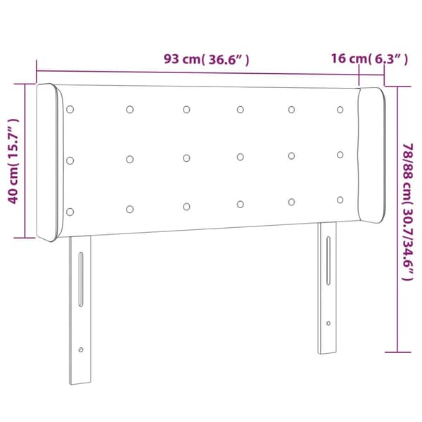 sengegavl med LED-lys 93x16x78/88 cm stof mørkegrå