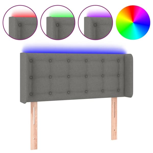sengegavl med LED-lys 93x16x78/88 cm stof mørkegrå