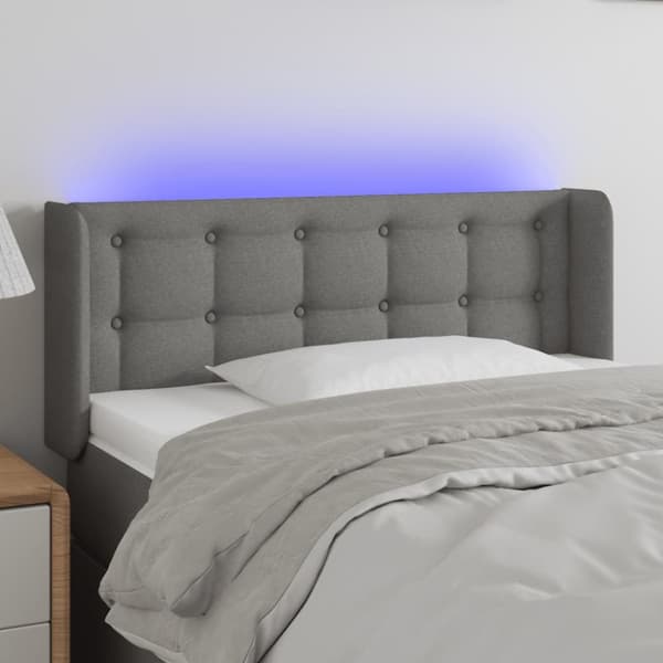 sengegavl med LED-lys 93x16x78/88 cm stof mørkegrå
