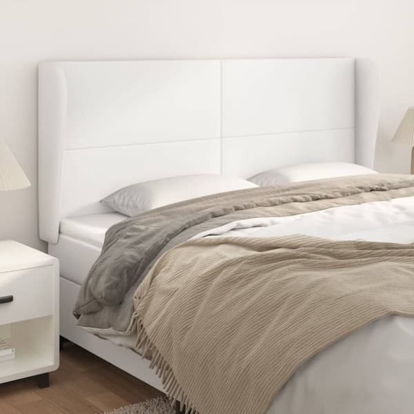 sengegavl med kanter 183x23x118/128 cm kunstlæder hvid