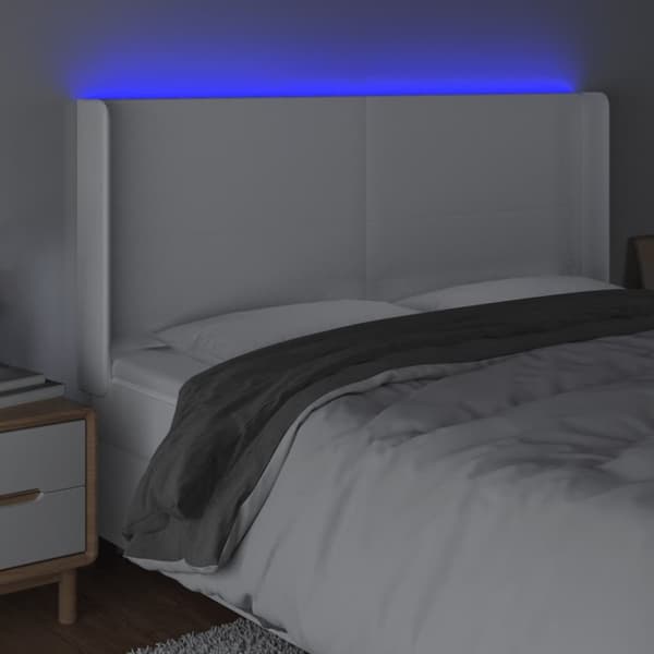 sengegavl med LED-lys 183x16x118/128 cm kunstlæder hvid