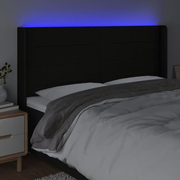 Sängyn pääty LED-valolla, musta, 163x16x118/128 cm, kangas