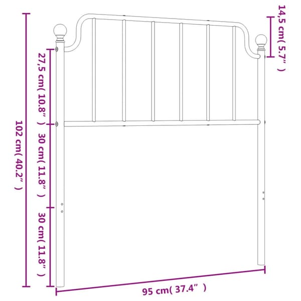 sengegavl 90 cm metal hvid