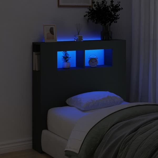 Sängynpääty LED-valoilla musta 100x18,5x103,5 cm tekninen puu