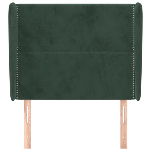 sengegavl med kanter 93x23x118/128 cm fløjl mørkegrøn