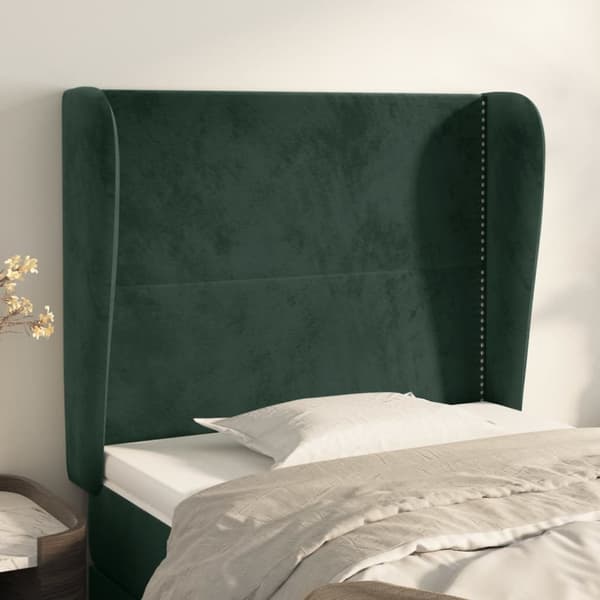 sengegavl med kanter 93x23x118/128 cm fløjl mørkegrøn