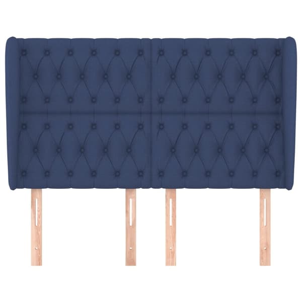 sengegavl med kanter 163x23x118/128 cm stof blå