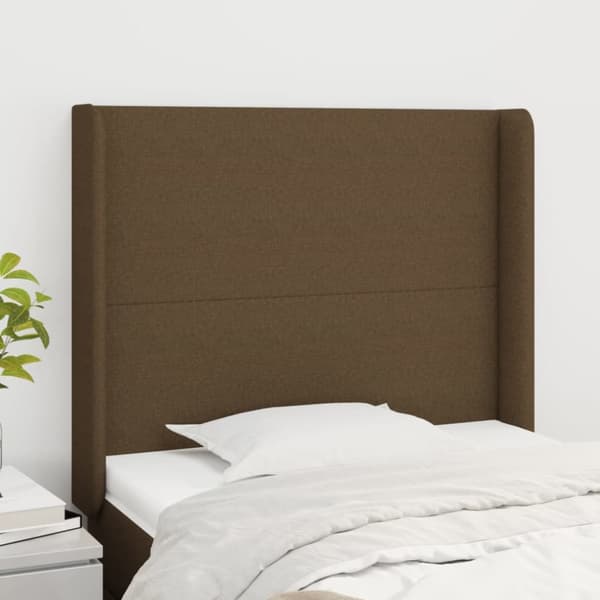 sengegavl med kanter 93x16x118/128 cm stof mørkebrun
