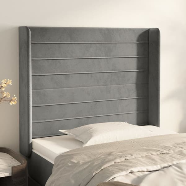 sengegavl med kanter 93x16x118/128 cm fløjl lysegrå